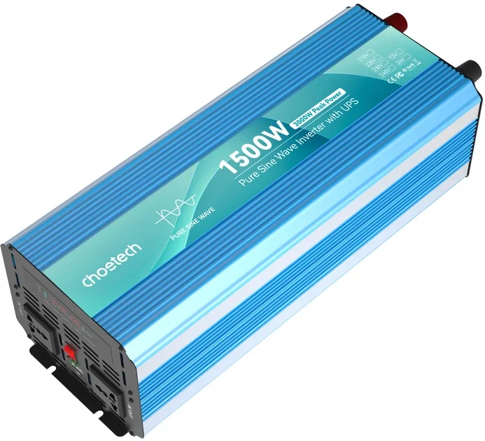 Інвертор із зарядкою Choetech INV-C1500WUPS-EU (12 В → 230 В, 1500 Вт, чиста синусоїда), фото 2